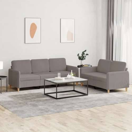 2-dijelni set sofa s jastucima smeđesivi od tkanine - Sivo-smeđa Bez oslonca za noge Cijena