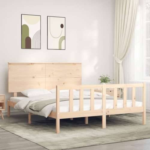 Okvir kreveta s uzglavljem veliki bračni od masivnog drva - Prirodna 150 x 200 cm Cijena