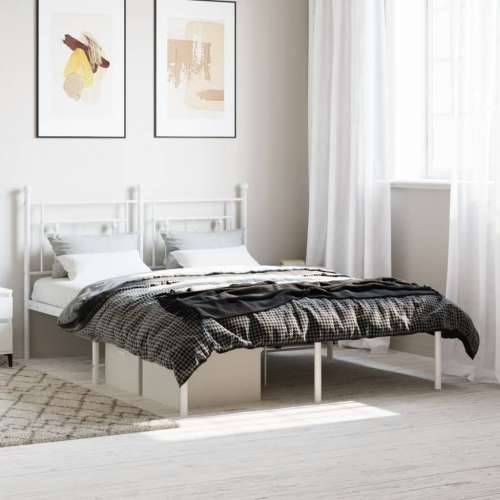Metalni okvir za krevet s uzglavljem bijeli 135x190 cm - Bijela 135 x 190 cm s uzglavljem Cijena