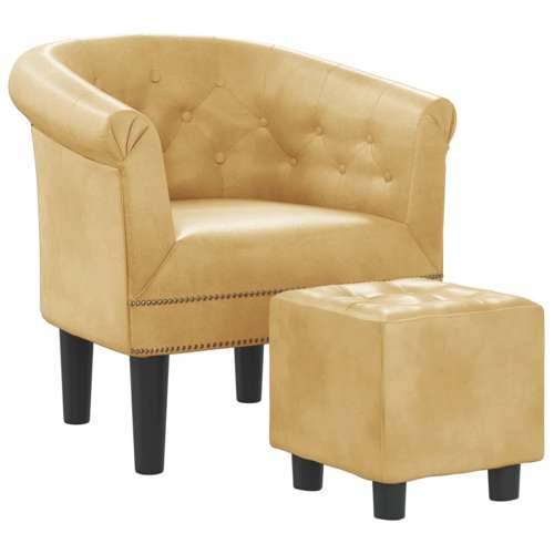 Zaobljena fotelja s osloncem za noge zlatna od umjetne kože Cijena