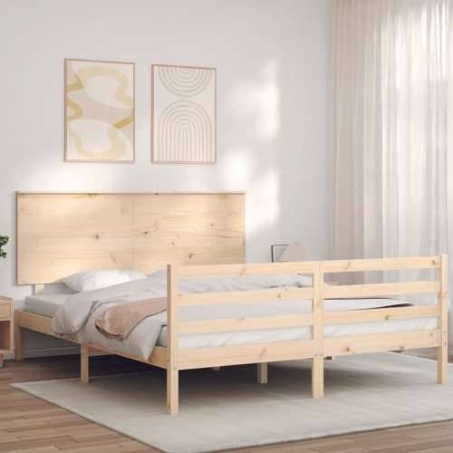 Okvir kreveta s uzglavljem veliki bračni od masivnog drva - Prirodna 150 x 200 cm Cijena
