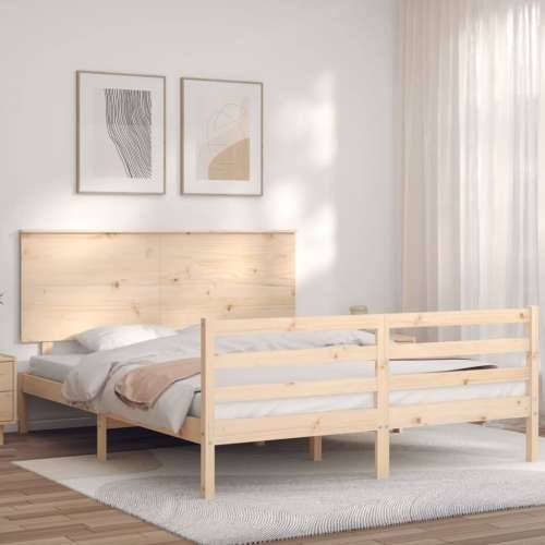 Okvir kreveta s uzglavljem veliki bračni od masivnog drva - Prirodna 150 x 200 cm Cijena