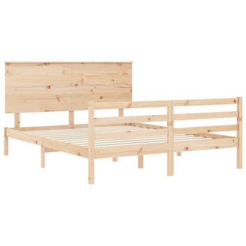 Okvir kreveta s uzglavljem veliki bračni od masivnog drva - Prirodna 150 x 200 cm Cijena