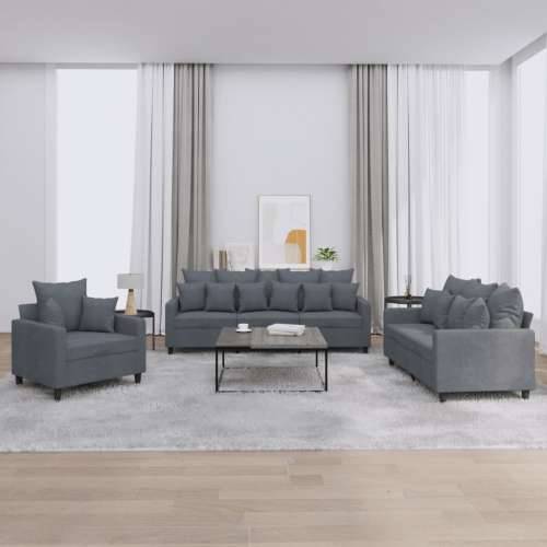 3-dijelni set sofa s jastucima tamnosivi baršunasti - Tamno siva s jastučićima Cijena