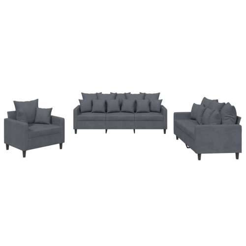 3-dijelni set sofa s jastucima tamnosivi baršunasti - Tamno siva s jastučićima Cijena