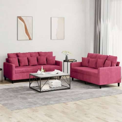 2-dijelni set sofa s jastucima crvena boja vina baršunasti - boja crnog vina s jastučićima Cijena