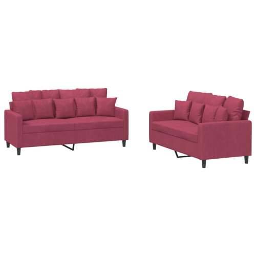 2-dijelni set sofa s jastucima crvena boja vina baršunasti - boja crnog vina s jastučićima Cijena