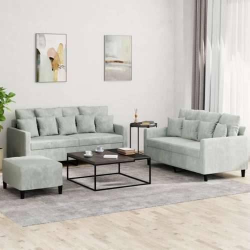 3-dijelni set sofa s jastucima svjetlosivi baršunasti - Svjetlosiva s jastučićima i tabureom Cijena