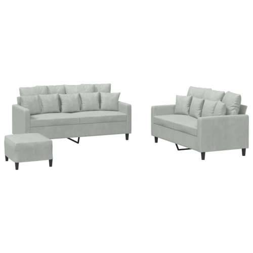 3-dijelni set sofa s jastucima svjetlosivi baršunasti - Svjetlosiva s jastučićima i tabureom Cijena