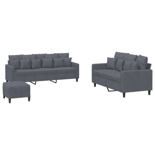 3-dijelni set sofa s jastucima tamnosivi baršunasti - Tamno siva s jastučićima i tabureom Cijena
