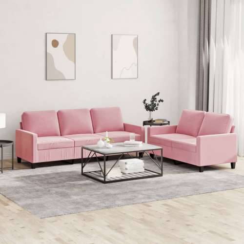 2-dijelni set sofa s jastucima ružičasti baršunasti - Ružičasta s jastučićima Cijena