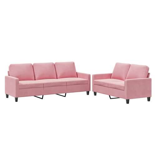 2-dijelni set sofa s jastucima ružičasti baršunasti - Ružičasta s jastučićima Cijena