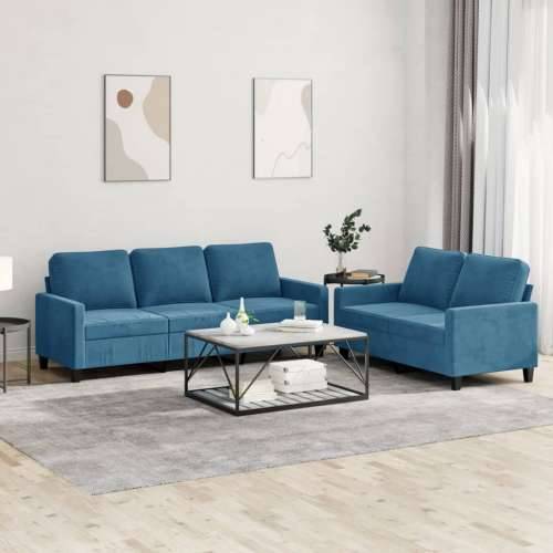 2-dijelni set sofa s jastucima plavi baršunasti - Plava s jastučićima Cijena
