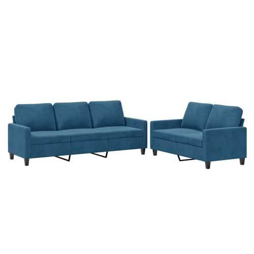 2-dijelni set sofa s jastucima plavi baršunasti - Plava s jastučićima Cijena