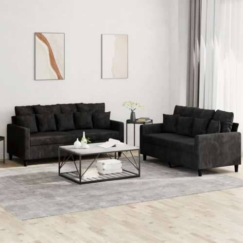 2-dijelni set sofa s jastucima crni baršunasti - Crna s jastučićima Cijena