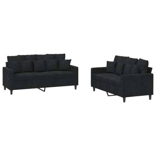 2-dijelni set sofa s jastucima crni baršunasti - Crna s jastučićima Cijena