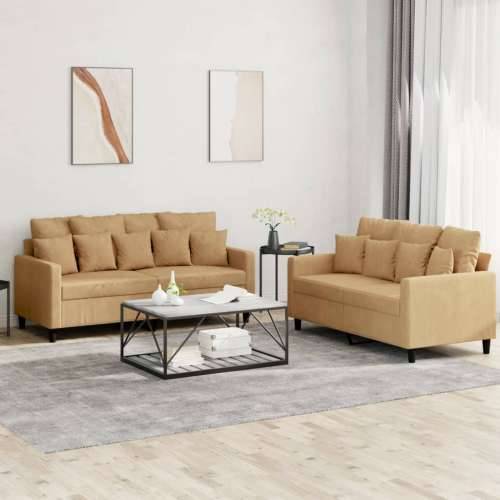 2-dijelni set sofa s jastucima smeđi baršunasti - Smeđa s jastučićima Cijena