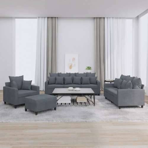 4-dijelni set sofa s jastucima tamnosivi baršunasti - Tamno siva s jastučićima i tabureom Cijena
