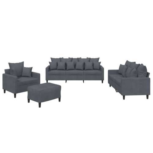 4-dijelni set sofa s jastucima tamnosivi baršunasti - Tamno siva s jastučićima i tabureom Cijena