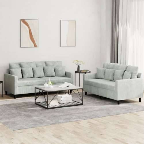 2-dijelni set sofa s jastucima svjetlosivi baršunasti - Svjetlosiva s jastučićima Cijena