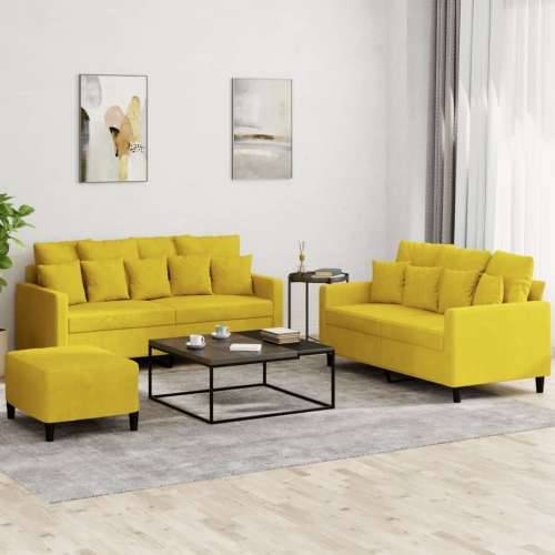 3-dijelni set sofa s jastucima žuti baršunasti - Žuta s jastučićima i tabureom Cijena