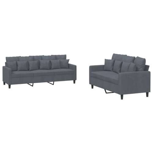 2-dijelni set sofa s jastucima tamnosivi baršunasti - Tamno siva s jastučićima Cijena