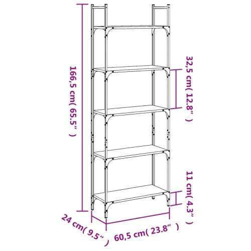 Police za knjige 5 razina boja hrasta 60,5x24x166,5 cm drvene - Sivi hrast sonoma 1 166.5 cm Cijena