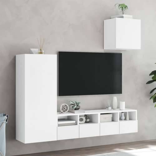 4-dijelni zidni TV elementi bijeli od konstruiranog drva - Bijela 1 Cijena
