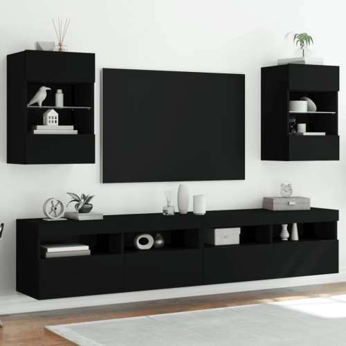 Zidni TV ormarići s LED svjetlima 2 kom crni 40x30x60,5 cm