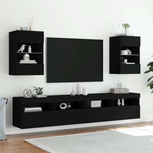 Zidni TV ormarići s LED svjetlima 2 kom crni 40x30x60,5 cm Cijena