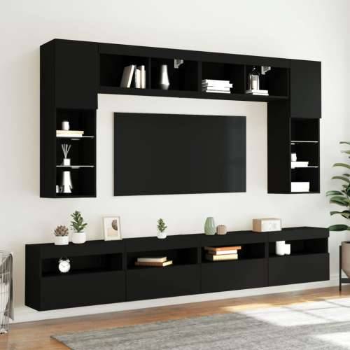 Zidni TV ormarići s LED svjetlima 2 kom crni 60x30x40 cm Cijena