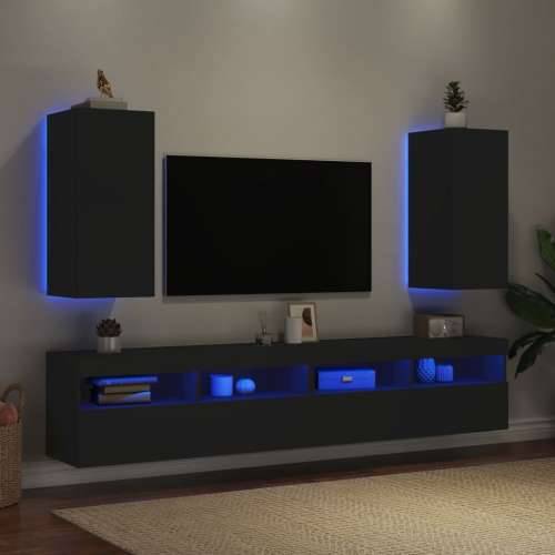 Zidni TV ormarići s LED svjetlima 2 kom crni 30,5 x 35 x 70 cm Cijena