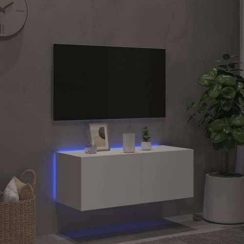 Zidni TV ormarić s LED svjetlima bijeli 80x35x31 cm - Bijela 80 x 35 x 31 cm 1 Cijena