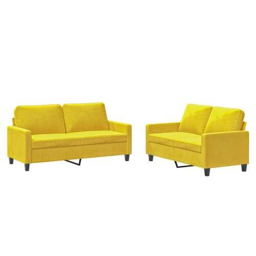 2-dijelni set sofa s jastucima žuti baršunasti - Žuta s jastučićima Cijena