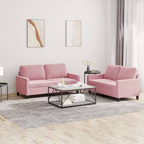 2-dijelni set sofa s jastucima ružičasti baršunasti - Ružičasta s jastučićima Cijena