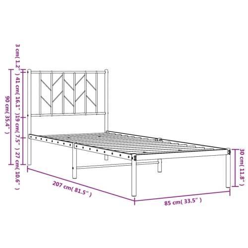 Metalni okvir za krevet s uzglavljem crni 80x200 cm Crna 80 x 200 cm s uzglavljem Cijena