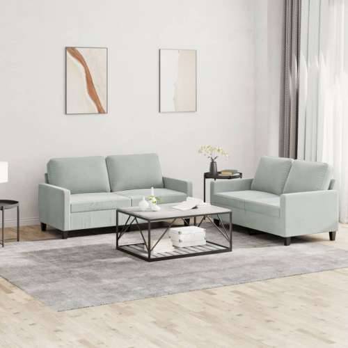 2-dijelni set sofa s jastucima svjetlosivi baršunasti - Svjetlosiva s jastučićima Cijena