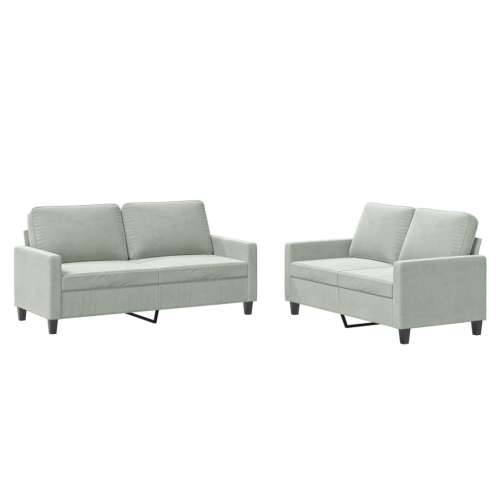 2-dijelni set sofa s jastucima svjetlosivi baršunasti - Svjetlosiva s jastučićima Cijena