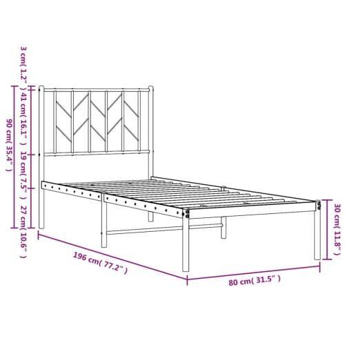 Metalni okvir za krevet s uzglavljem crni 75x190 cm - Crna 75 x 190 cm s uzglavljem Cijena