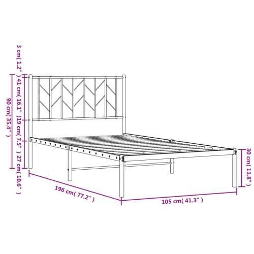 Metalni okvir za krevet s uzglavljem crni 100x190 cm - Crna 100 x 190 cm s uzglavljem Cijena