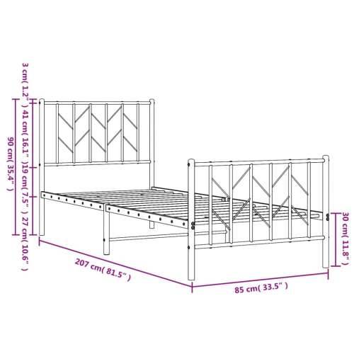 Metalni okvir kreveta uzglavlje i podnožje crni 80x200 cm - Crna 80 x 200 cm s uzglavljem i podnožjem Cijena