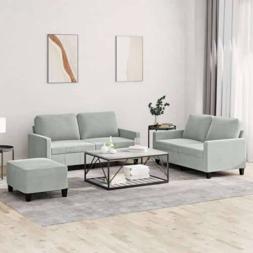 3-dijelni set sofa s jastucima svjetlosivi baršunasti - Svjetlosiva s jastučićima i tabureom Cijena