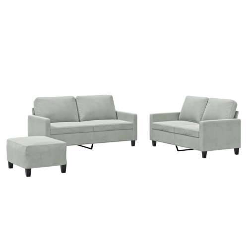 3-dijelni set sofa s jastucima svjetlosivi baršunasti - Svjetlosiva s jastučićima i tabureom Cijena