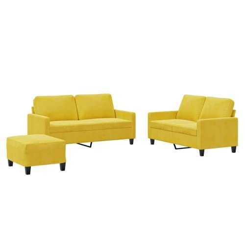 3-dijelni set sofa s jastucima žuti baršunasti - Žuta s jastučićima i tabureom Cijena