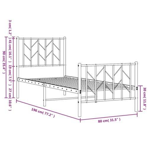 Metalni okvir kreveta uzglavlje i podnožje crni 75x190 cm - Crna 75 x 190 cm s uzglavljem i podnožjem Cijena