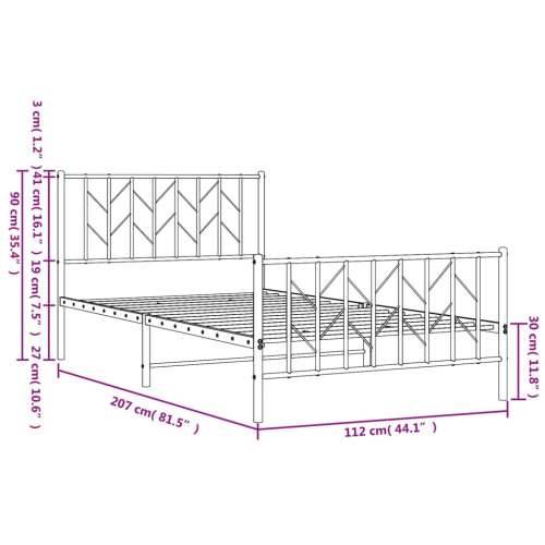 Metalni okvir kreveta uzglavlje i podnožje crni 107x203 cm - Crna 107 x 203 cm s uzglavljem i podnožjem Cijena
