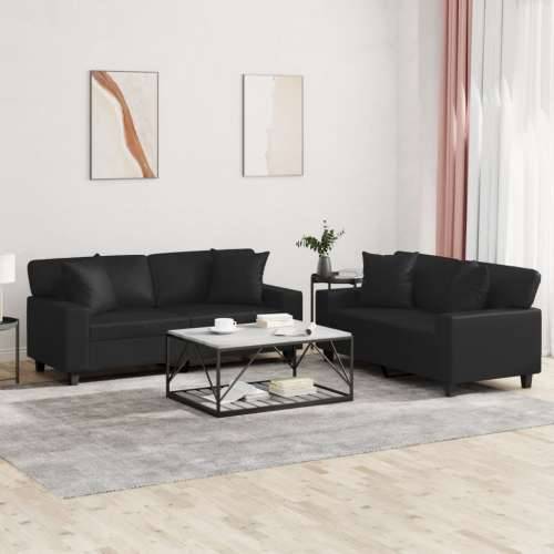2-dijelni set sofa s jastucima crni od umjetne kože - Crna s jastučićima Cijena