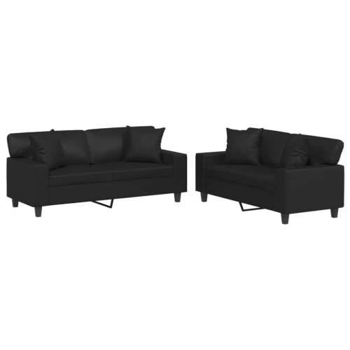 2-dijelni set sofa s jastucima crni od umjetne kože - Crna s jastučićima Cijena