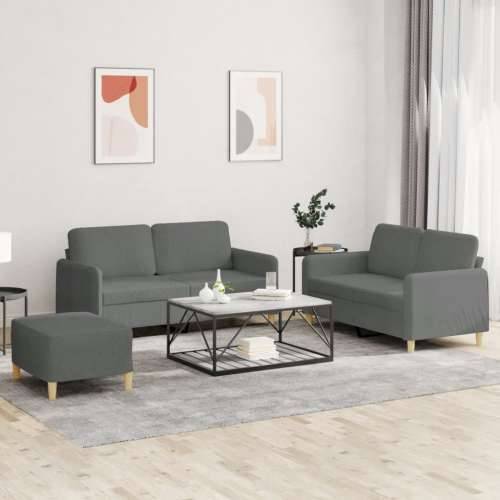 3-dijelni set sofa s jastucima tamnosivi od tkanine - Tamno siva S osloncem za noge Cijena