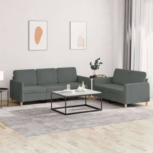 2-dijelni set sofa s jastucima tamnosivi od tkanine - Tamno siva Bez oslonca za noge Cijena